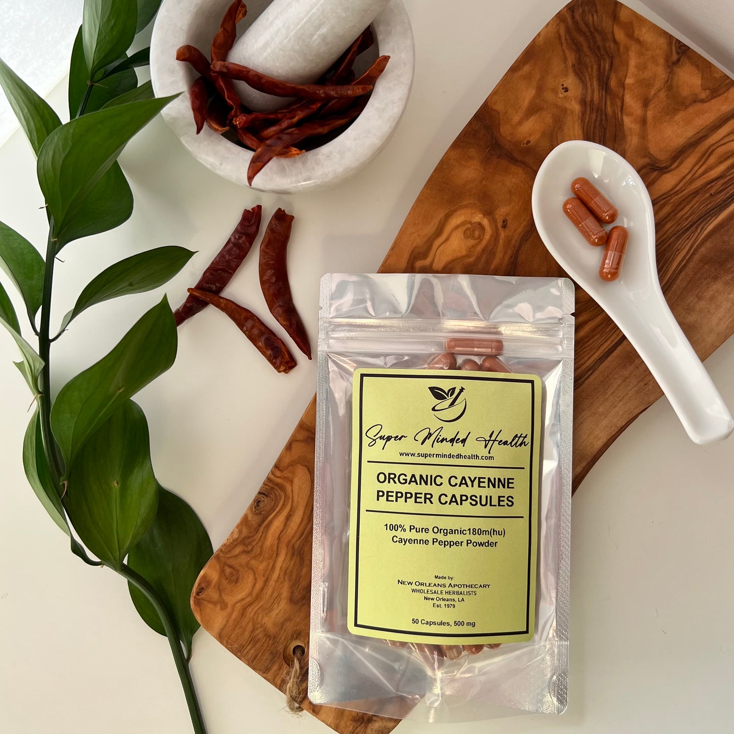 Cayenne Pepper Powder Capsules | Organic | 180,000 HU Capsicum Annuum | 500mg | Carminative