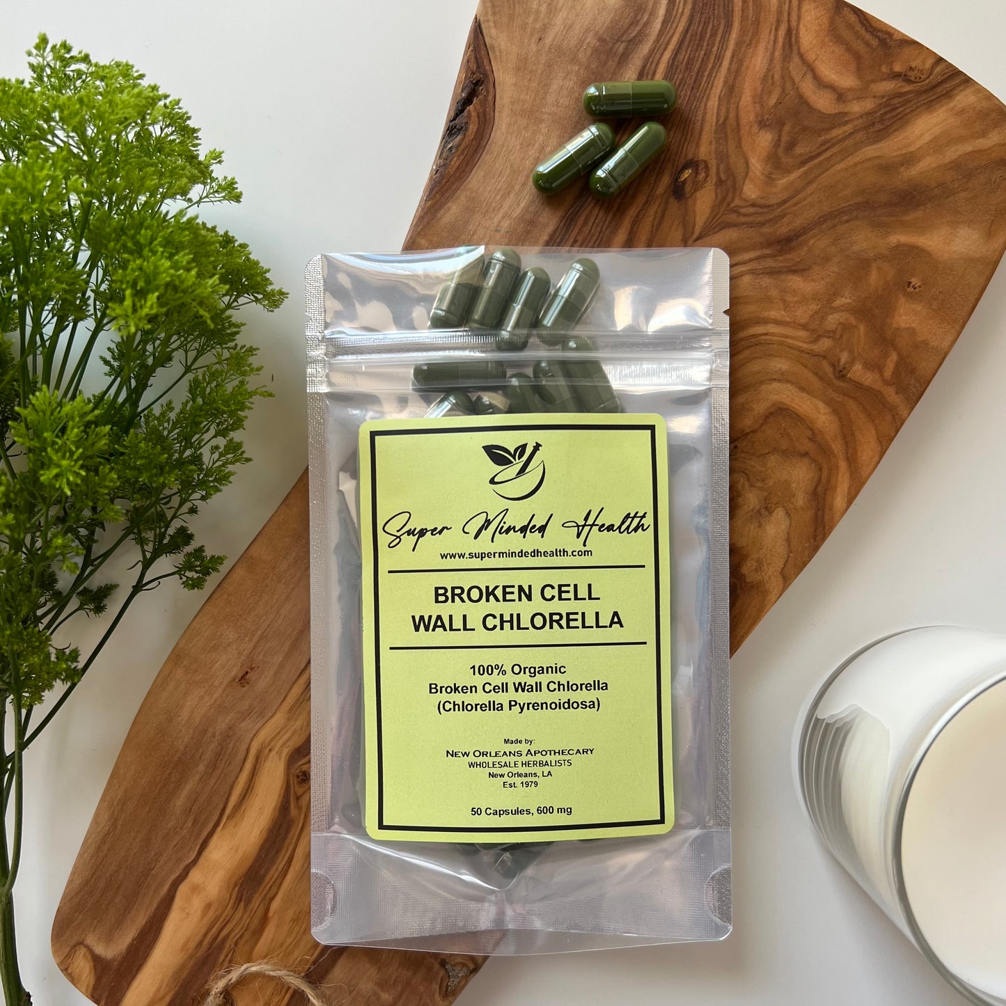 Broken Cell Wall Chlorella Capsules | Organic | Chlorella Pyrenoidosa | 600mg | Detox
