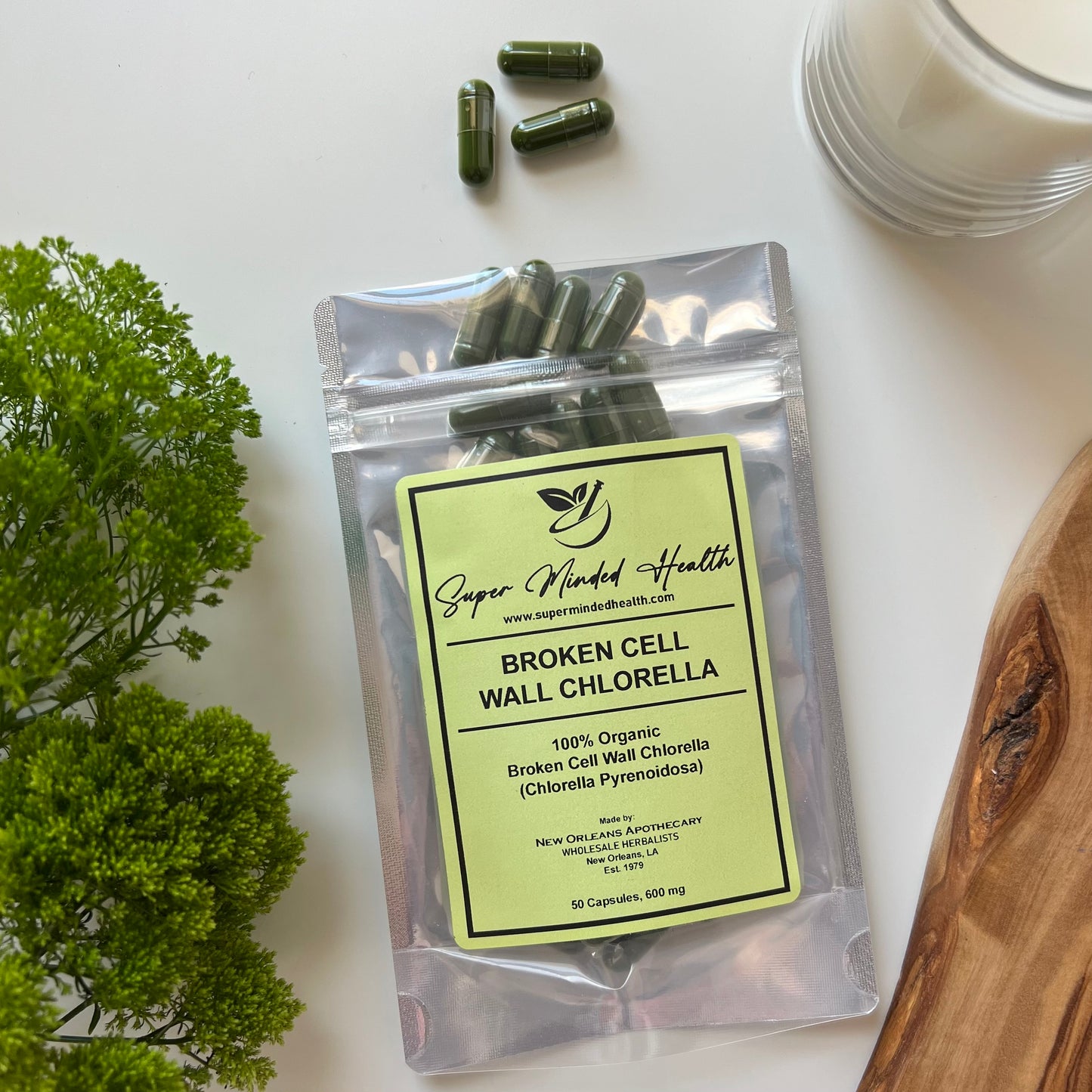 Broken Cell Wall Chlorella Capsules | Organic | Chlorella Pyrenoidosa | 600mg | Detox