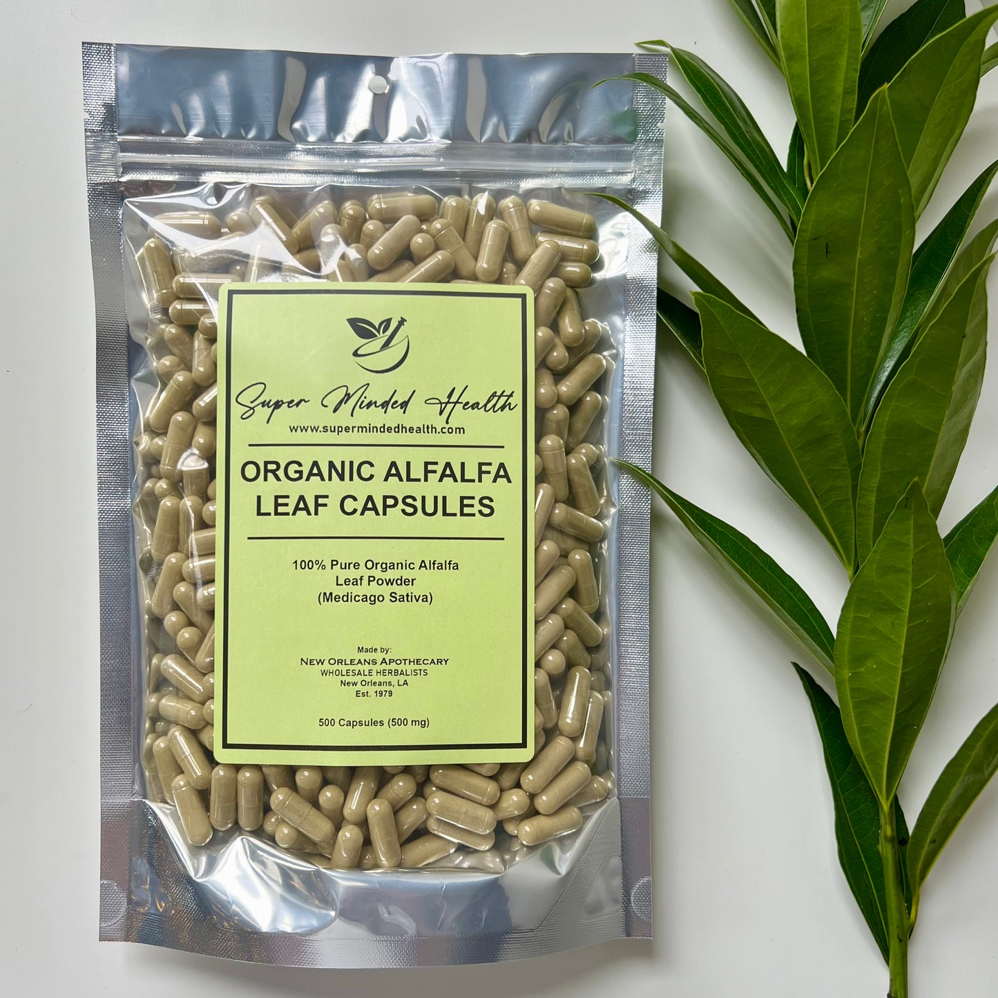 Alfalfa Leaf Powder Capsules | Pure Organic | Medicago Sativa | 500mg