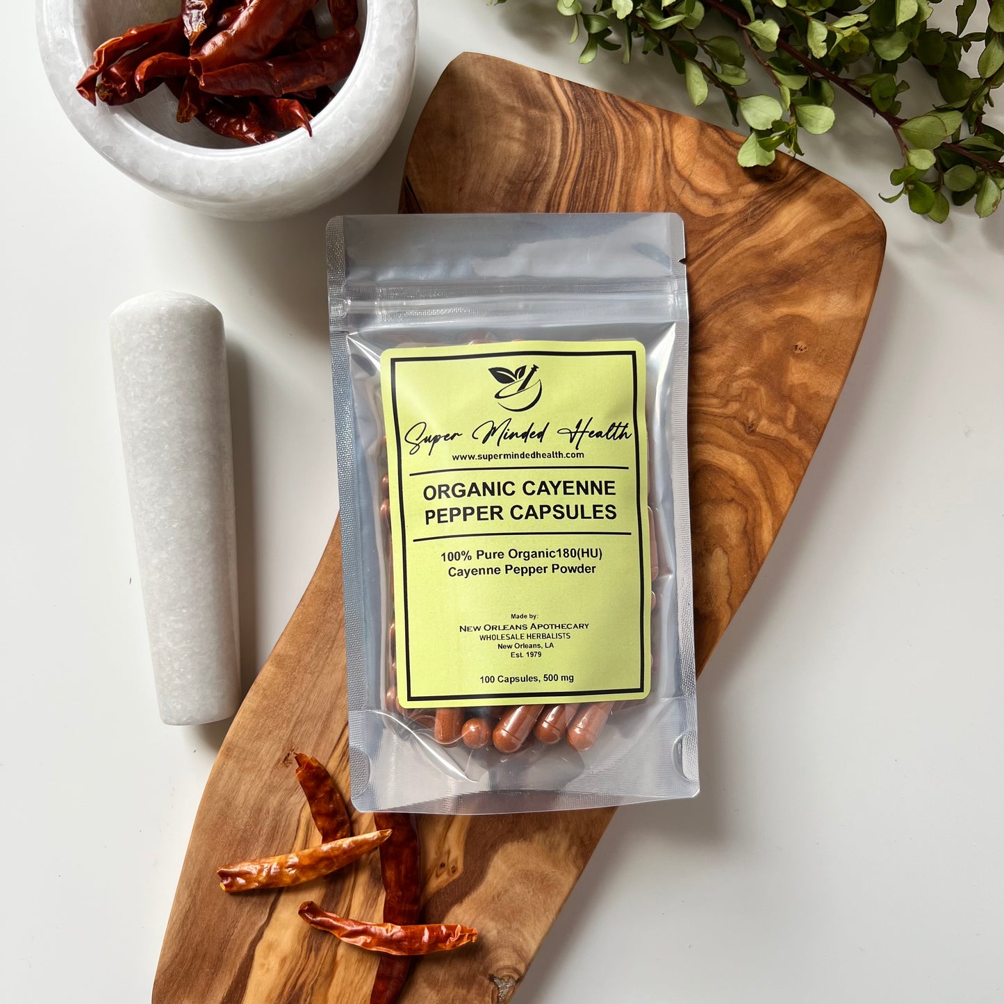 Cayenne Pepper Powder Capsules | Organic | 180,000 HU Capsicum Annuum | 500mg | Carminative