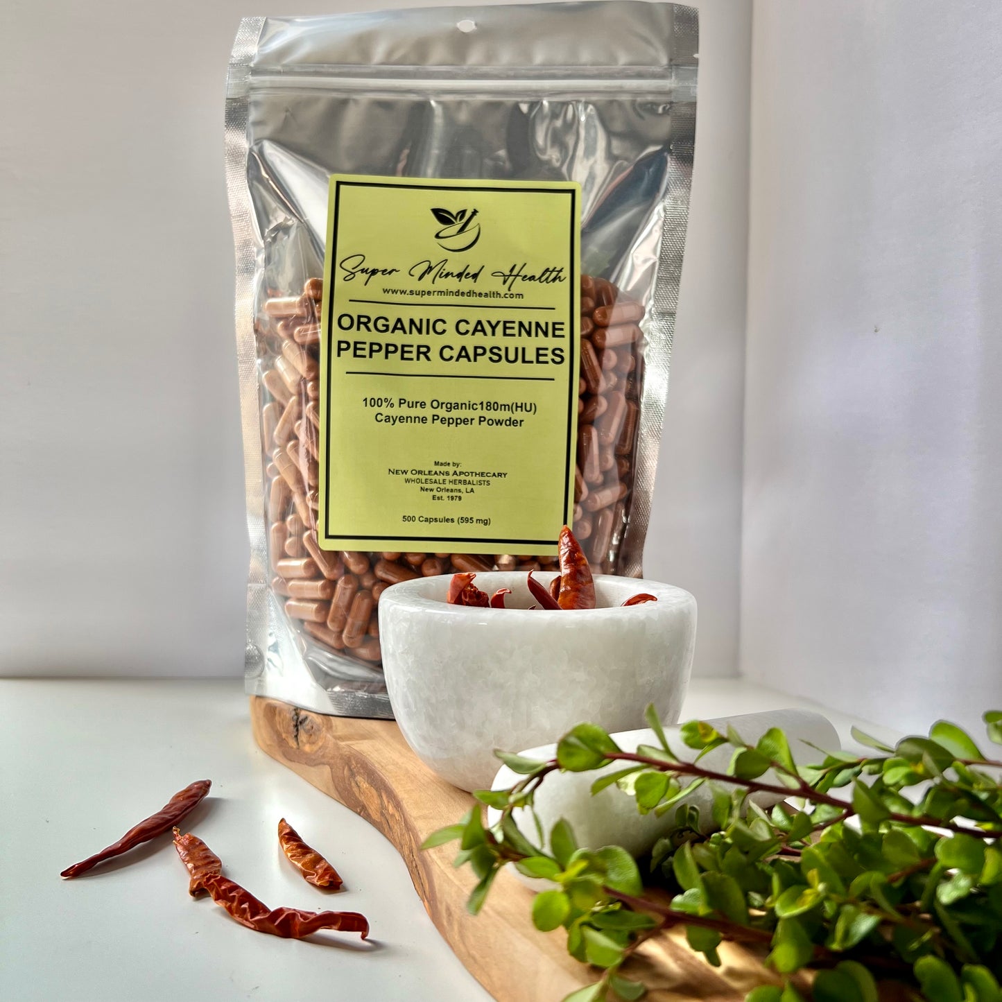 Cayenne Pepper Powder Capsules | Organic | 180,000 HU Capsicum Annuum | 500mg | Carminative