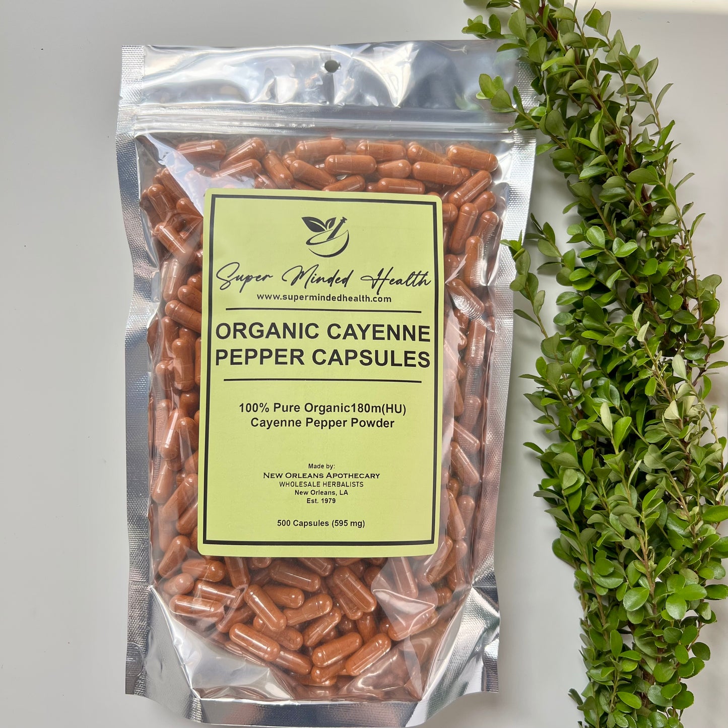 Cayenne Pepper Powder Capsules | Organic | 180,000 HU Capsicum Annuum | 500mg | Carminative