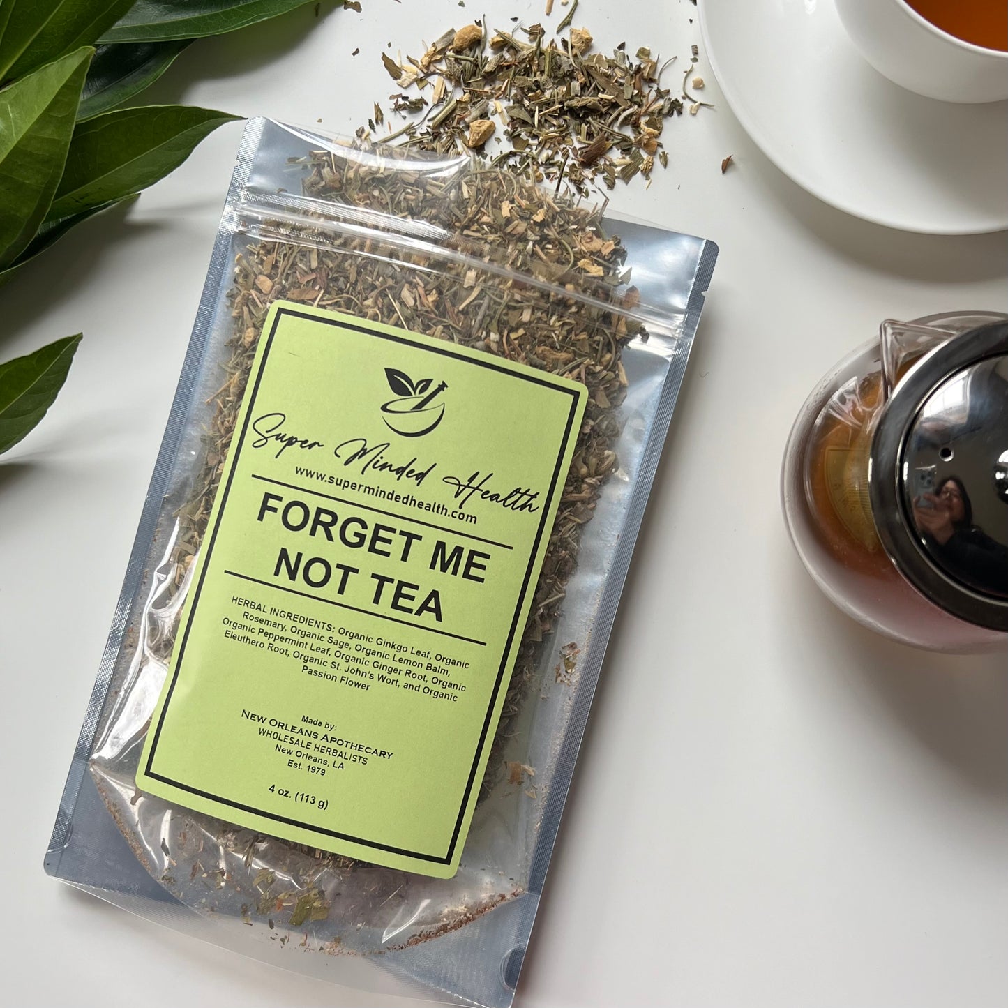 Forget Me Not Tea (32 Servings) Loose Organic Herbal Tea Boost Memory Function