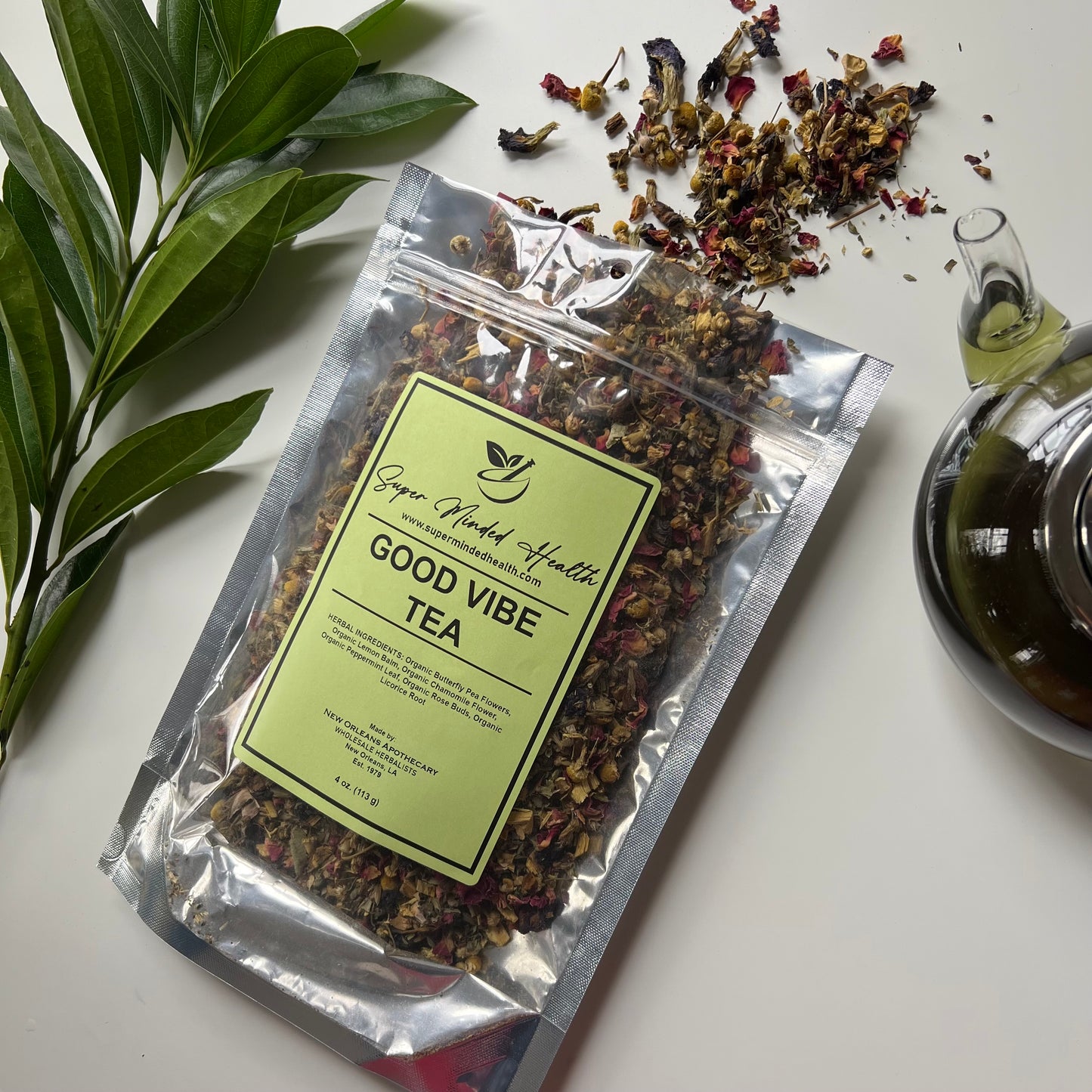 Good Vibe Tea (32 Servings) Loose Organic Herbal Tea Revitalize Butterfly Pea Blend Simply Delicious!