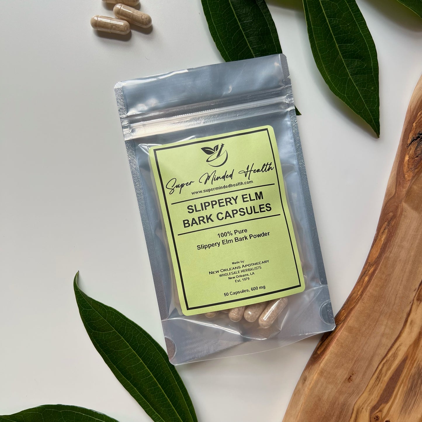 Slippery Elm Inner Bark Capsules | Pure Ulmus Rubra | 600mg | Demulcent