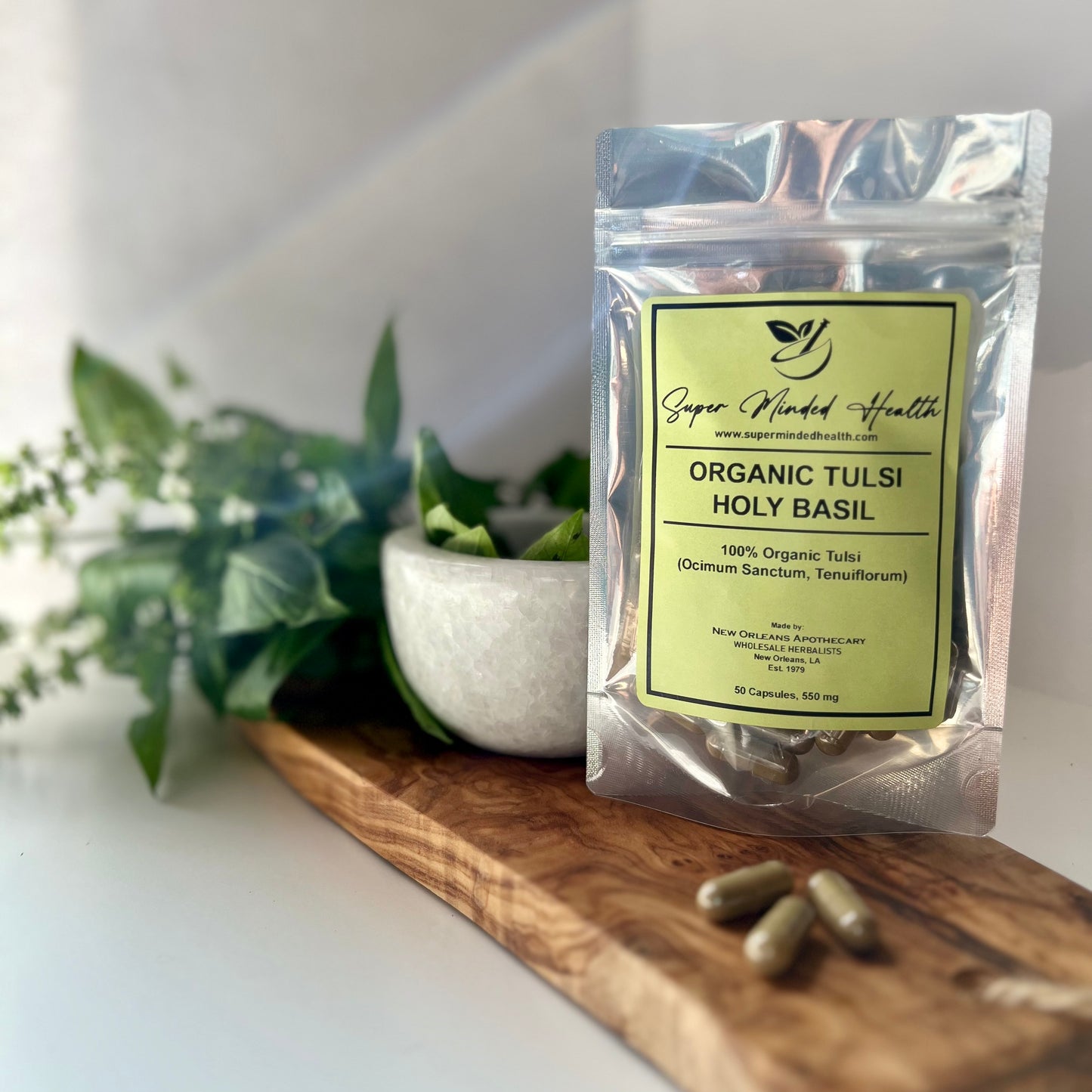 Tulsi Holy Basil Capsules | Organic | Ocimum Sanctum | 550mg | Adaptogen | Nervine