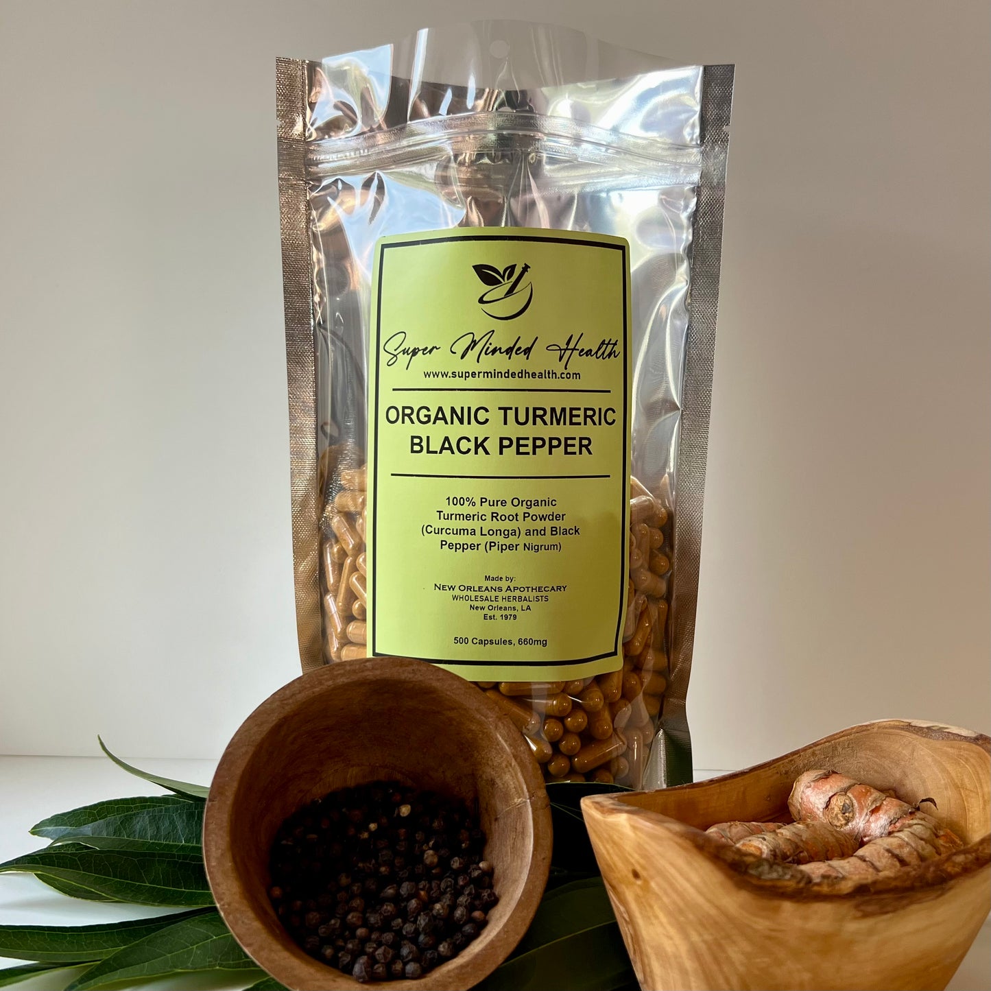 Turmeric + Black Pepper Capsules | Organic | Curcuma Longa | Adaptogen | 660mg | Astringent
