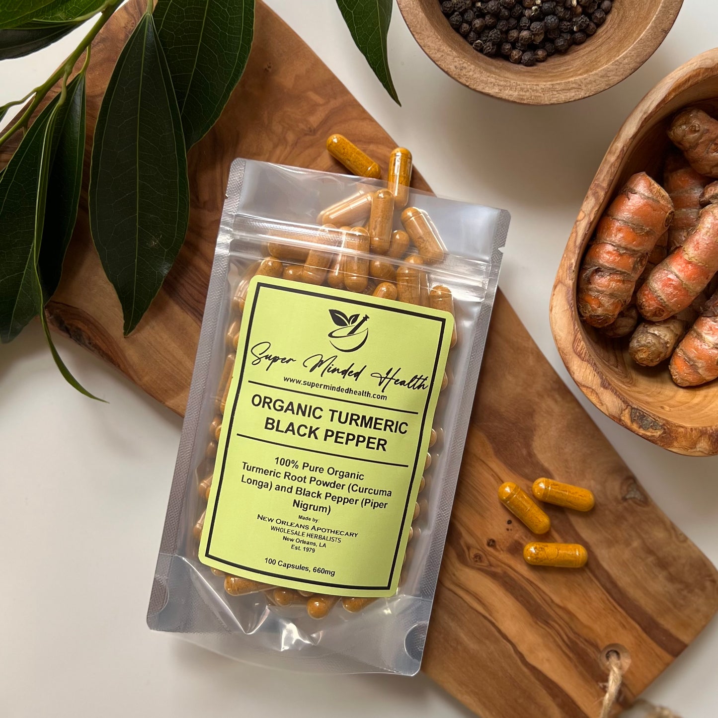 Turmeric + Black Pepper Capsules | Organic | Curcuma Longa | Adaptogen | 660mg | Astringent