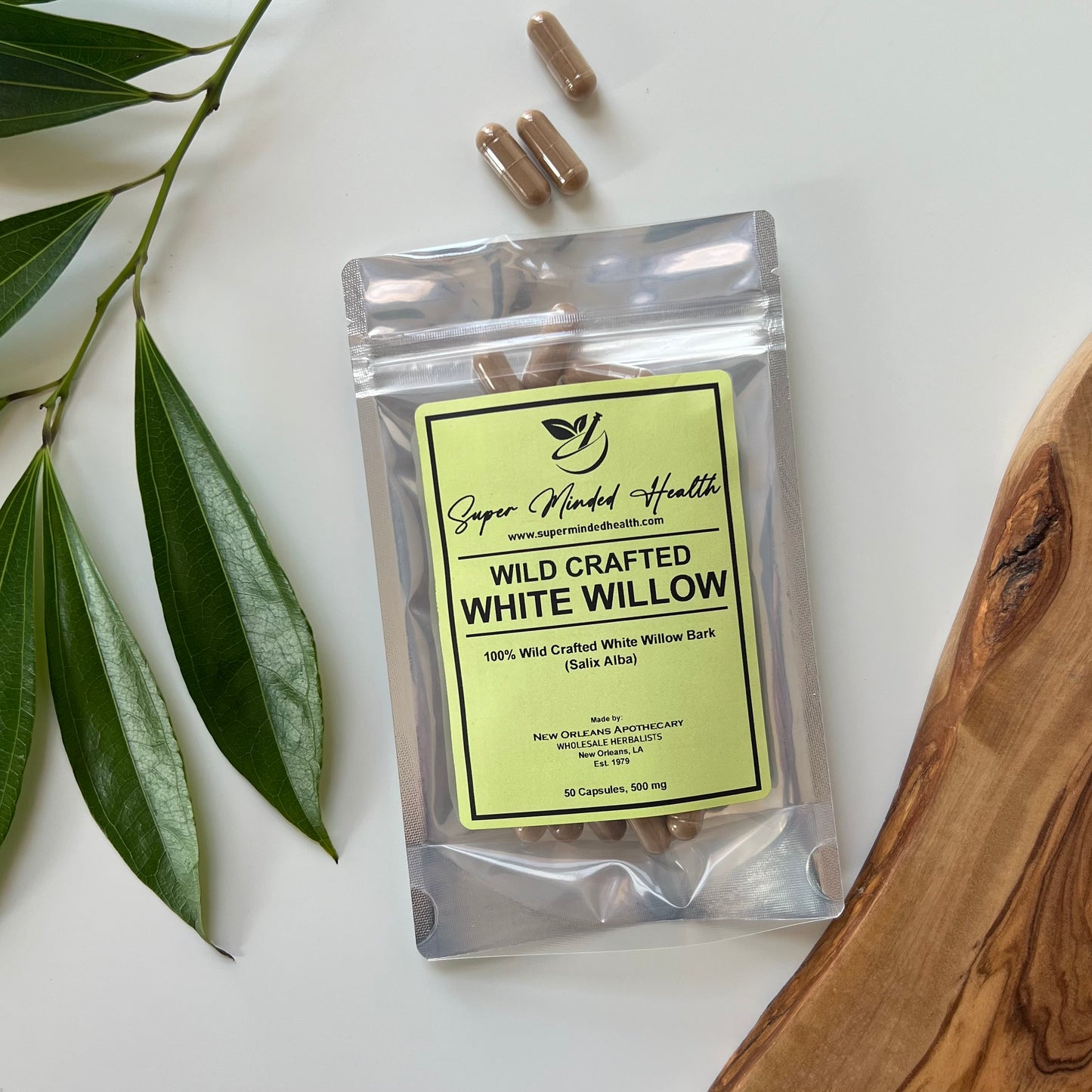 White Willow Bark Capsules | 100% Wild-Crafted | Salix Alba | 500mg | Analgesic