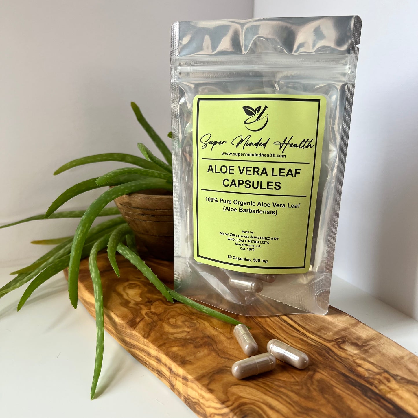 Organic Aloe Vera Leaf Capsules | Aloe Barbadensis | 500mg | Demulcent