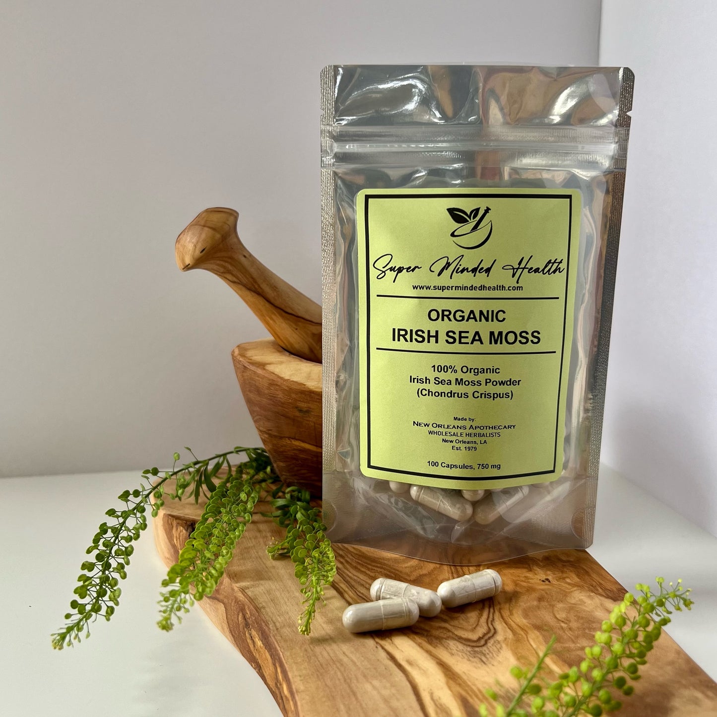 Organic Irish Sea Moss Capsules 750mg Sebi Raw Chondrus Crispus