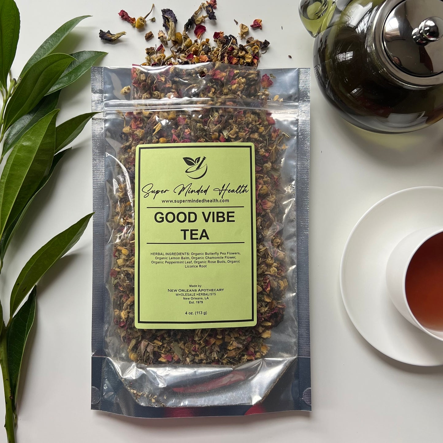 Good Vibe Tea (32 Servings) Loose Organic Herbal Tea Revitalize Butterfly Pea Blend Simply Delicious!