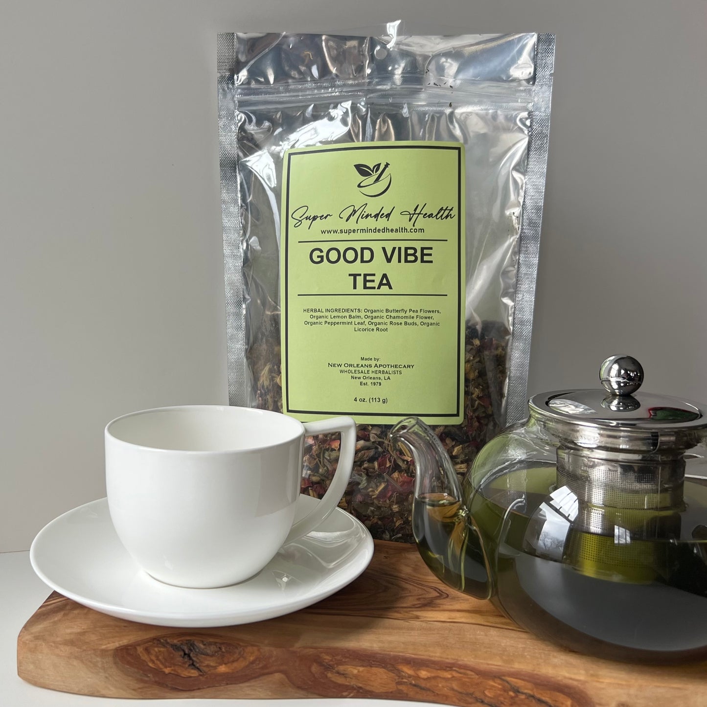 Good Vibe Tea (32 Servings) Loose Organic Herbal Tea Revitalize Butterfly Pea Blend Simply Delicious!